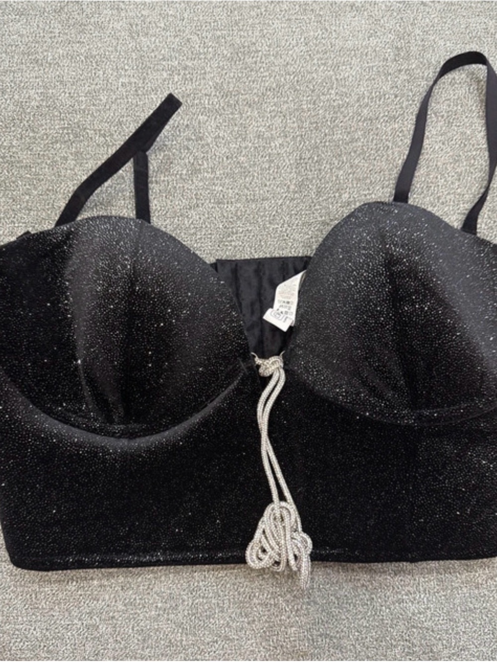 intimissimi Black Sparkle Longline Bustier with Silver Tie
